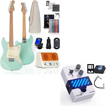 AKLOT Mini Kids Electric Guitar with Reverb Guitar Pedal, Green