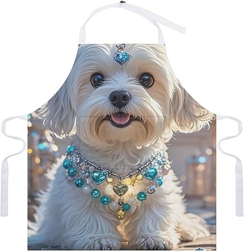 Miniatura 7 de Personalized Lovely Maltese Dog Adult Apron, Kitchen Cooking Aprons for Woman Man, Adjustable Bib Apron with Pocket for Baking, BBQ Crafting