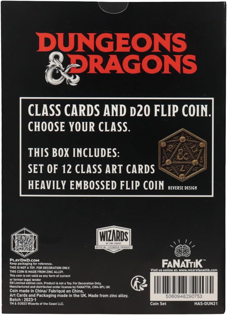 Dungeons & Dragons Class Cards and D20 Flip Coin