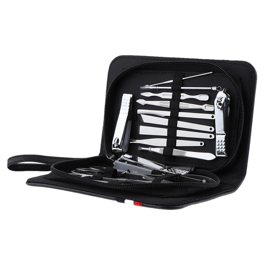 FHS Stainless Steel Manicure Set Nail Clippers Professional Pedicure Care Tools,Compact Pocket Size with Zipper Leather Storage Pouch