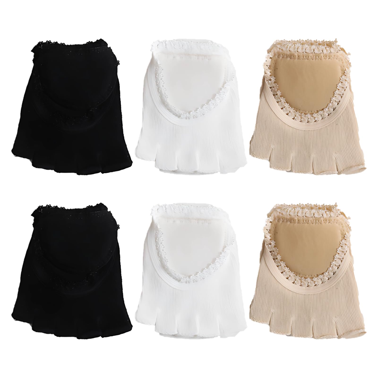 Lot de 6 paires de chaussettes d’orteils en coton pour femmes, demi-chaussettes à bout fermé et ouvert, chaussettes invisibles à cinq doigts avec bandes antiglisse, noir, nude, blanc