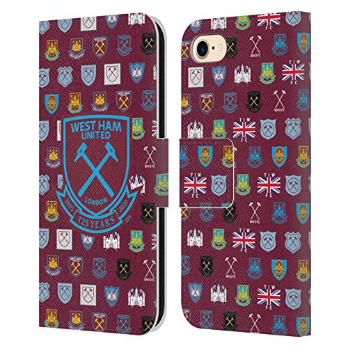 Head Case Designs Officially Licensed West Ham United FC Pattern 5 Crest History Leather Wallet Case Compatible With Apple iPhone 7/8 / SE 2020 & 2022