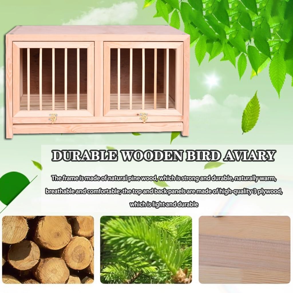 Nido para Palomas con Bandeja extraíble para excrementos, Jaula de Doble Puerta para Palomas mensajeras al Aire Libre, Puerta abatible y pestillo Giratorio, Jaula Ideal para la cría (Natural