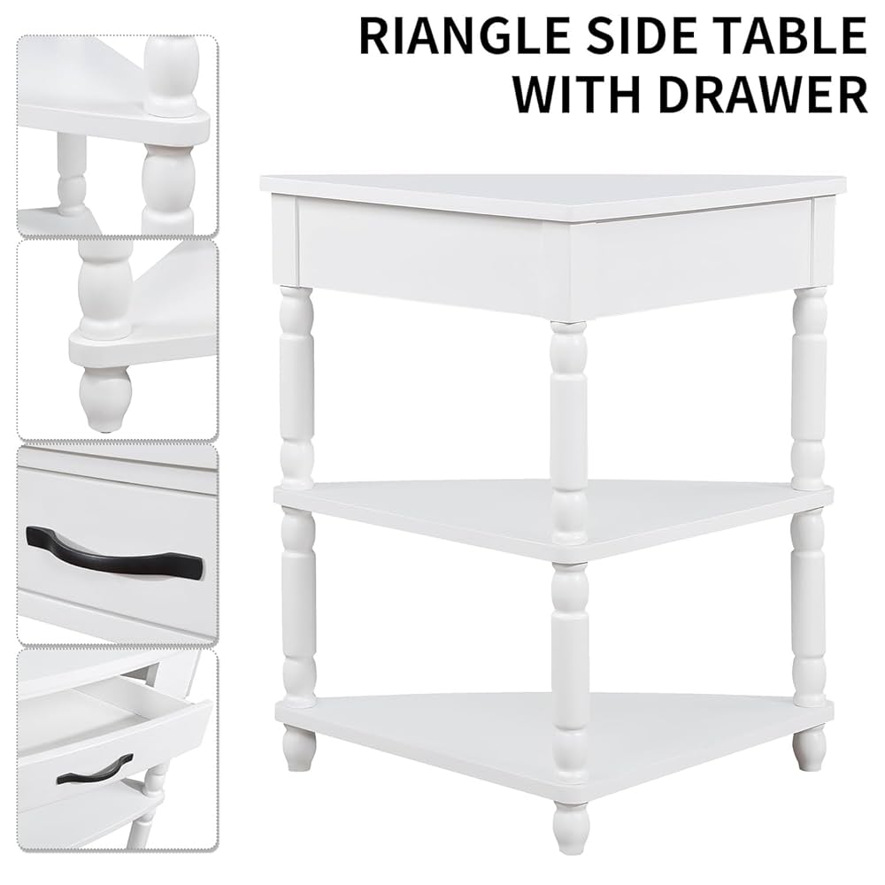MONMEE Triangle Corner Cabinet, Wood Corner Accent Table, 3