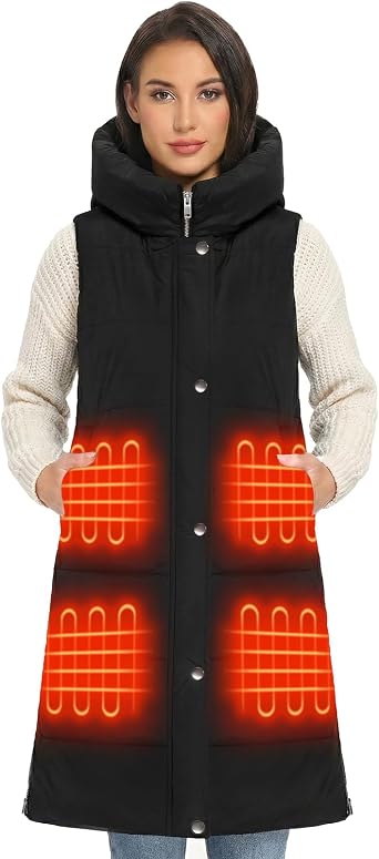 HEEKPEK Long heated vests for women with 18400mAh Long-Lasting Battery, 6-Zone Heated Coat for Outdoor Winter