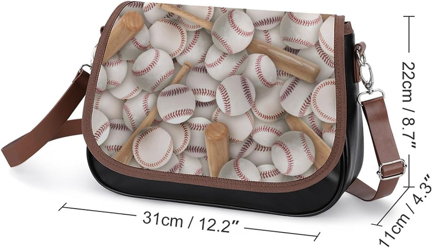 Baseballs Sports Softball Softball FootballWomen's Faux Leather Crossbody Bag, Waterproof Wrinkle-Resistant Shoulder Bag with Detachable Strap, Large Capacity Casual Handbag, Fashion Daily Purse for S