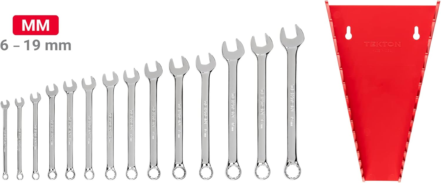 TEKTON Combination Wrench Set with Rack, 14-Piece (6-19 mm) | WCB91203