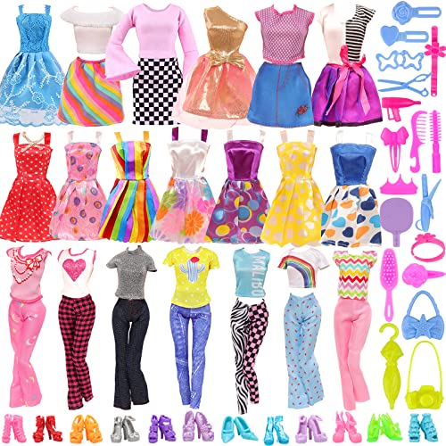 Joyfun 48 Pack Doll Clothes Set Including 5 Tops 5 Pants Outfits 5 Fashion Clothes Sets 10 Mini Dresses 10 Shoes and 18 Accessories for 11.5 inch Doll