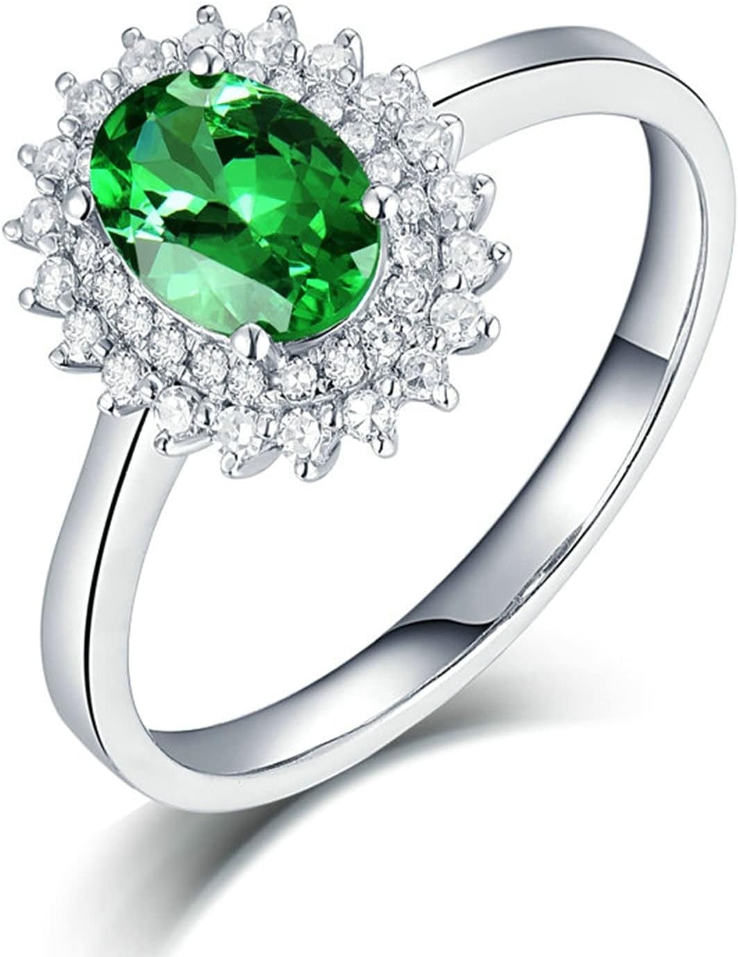 18K White Gold Rings 0.76ct Oval Shape Tsavorite with 0.25ct Diamond Anniversary Ring for Girls