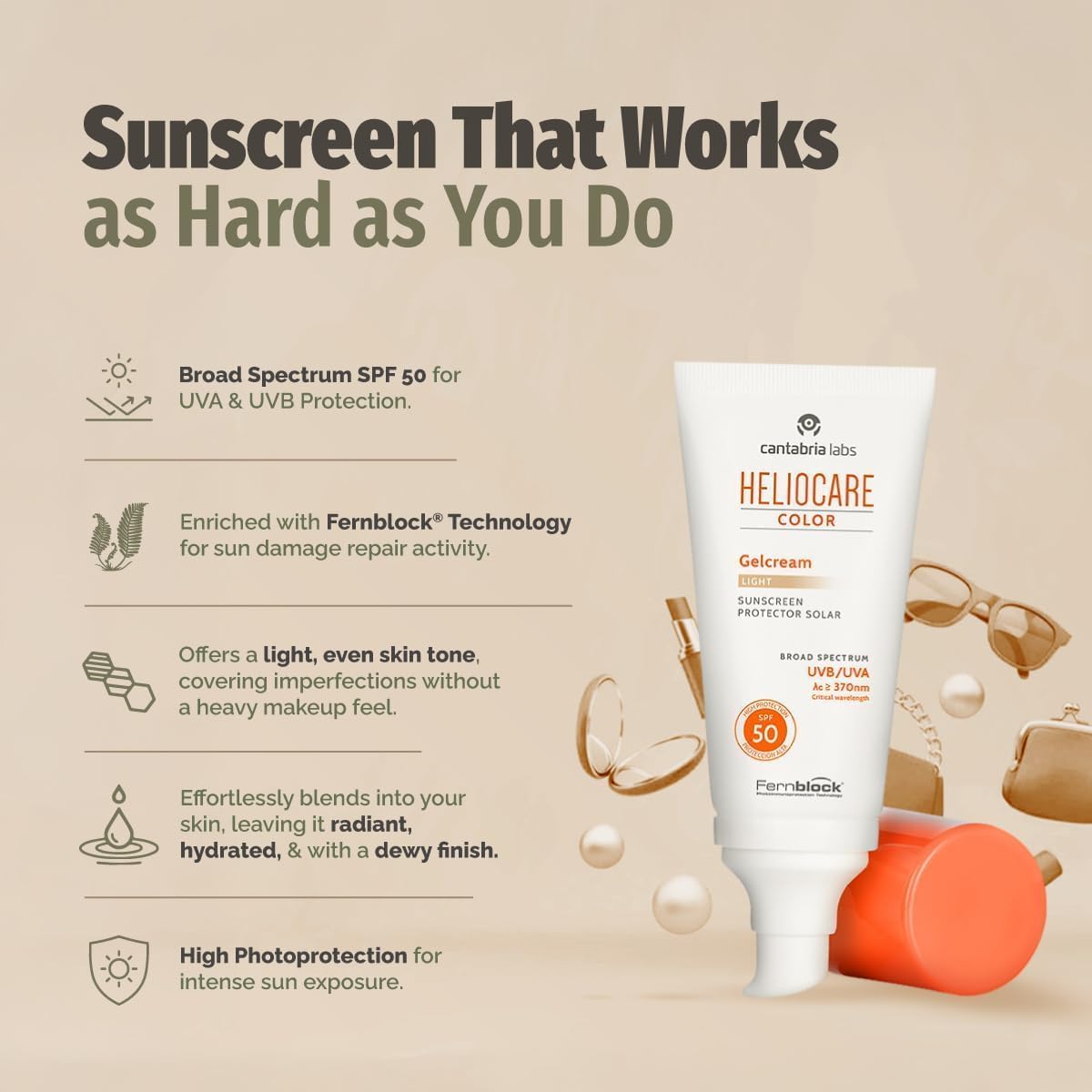 H.elio-care Color Gel Cream SPF 50 Tinted Sunscreen, Light Shade, 50 ml