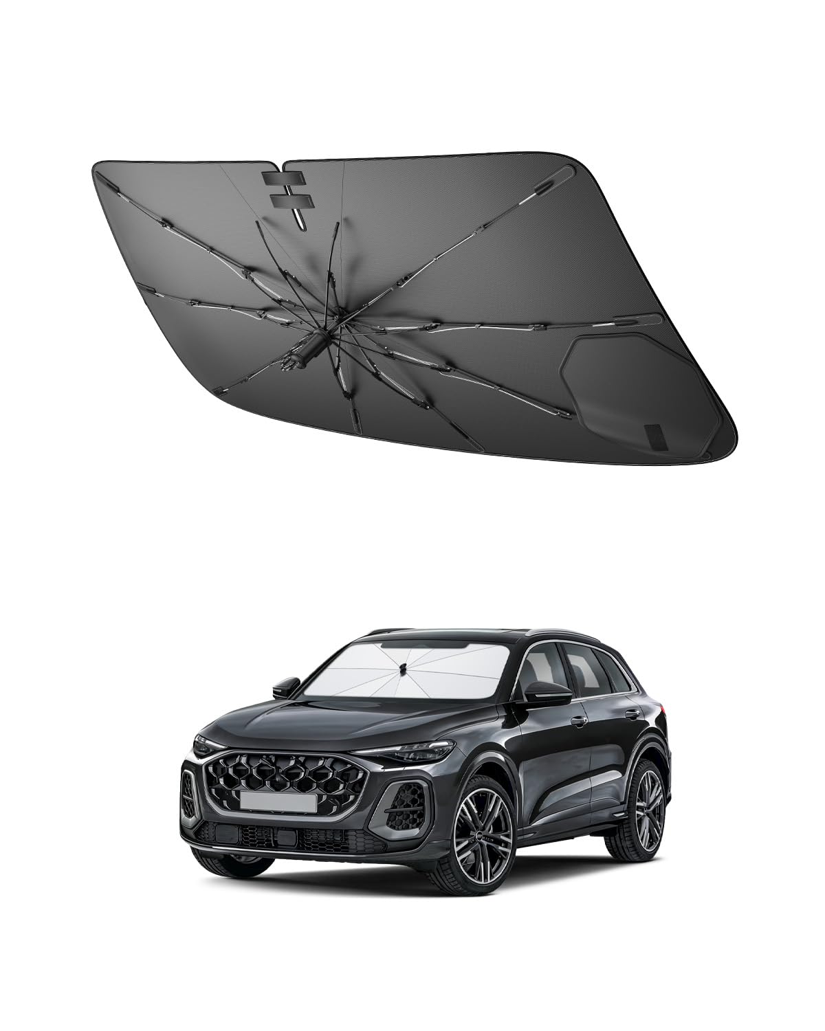 SHAOHAO Compatibile con Audi Q5 S RS 2018-2026 Ombrello parasole per auto Parasole per parabrezza Facile da riporre Maniglia con cordino Protezione UV Accessori parasole
