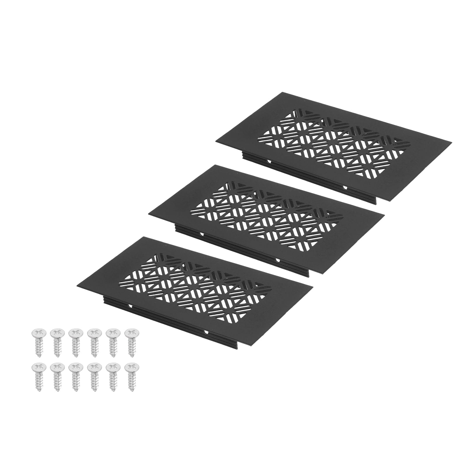 sourcing map 5 x 3 Inch (Duct Openings) Air Vent Cover, 3 Set Aluminum Grille Ventilation Cover Louvered with Mounting Screws for Cabinet Wardrobe Door, Black (6 x 3 Inch Outer Size)