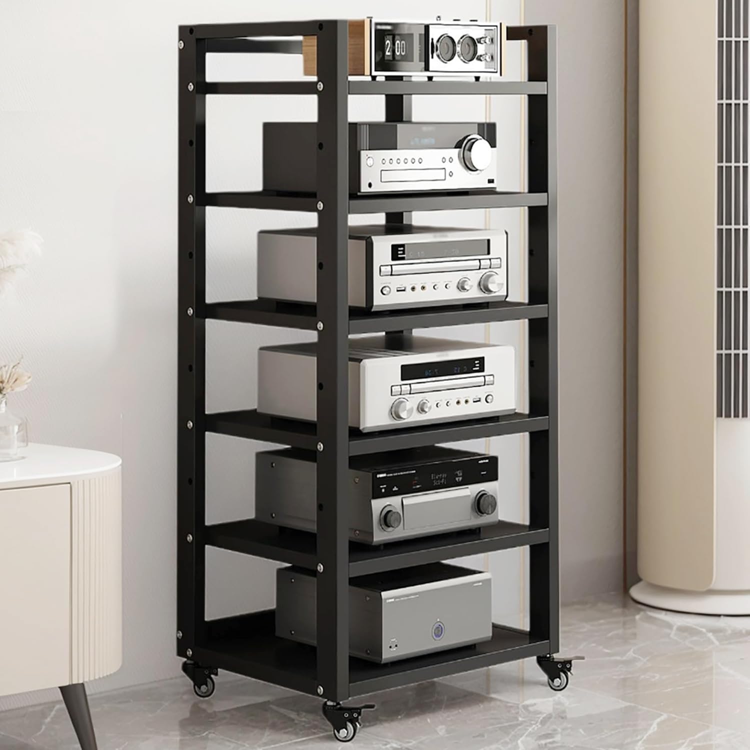 6 Tier AV Media Stand Audio Rack Tower with Wheels