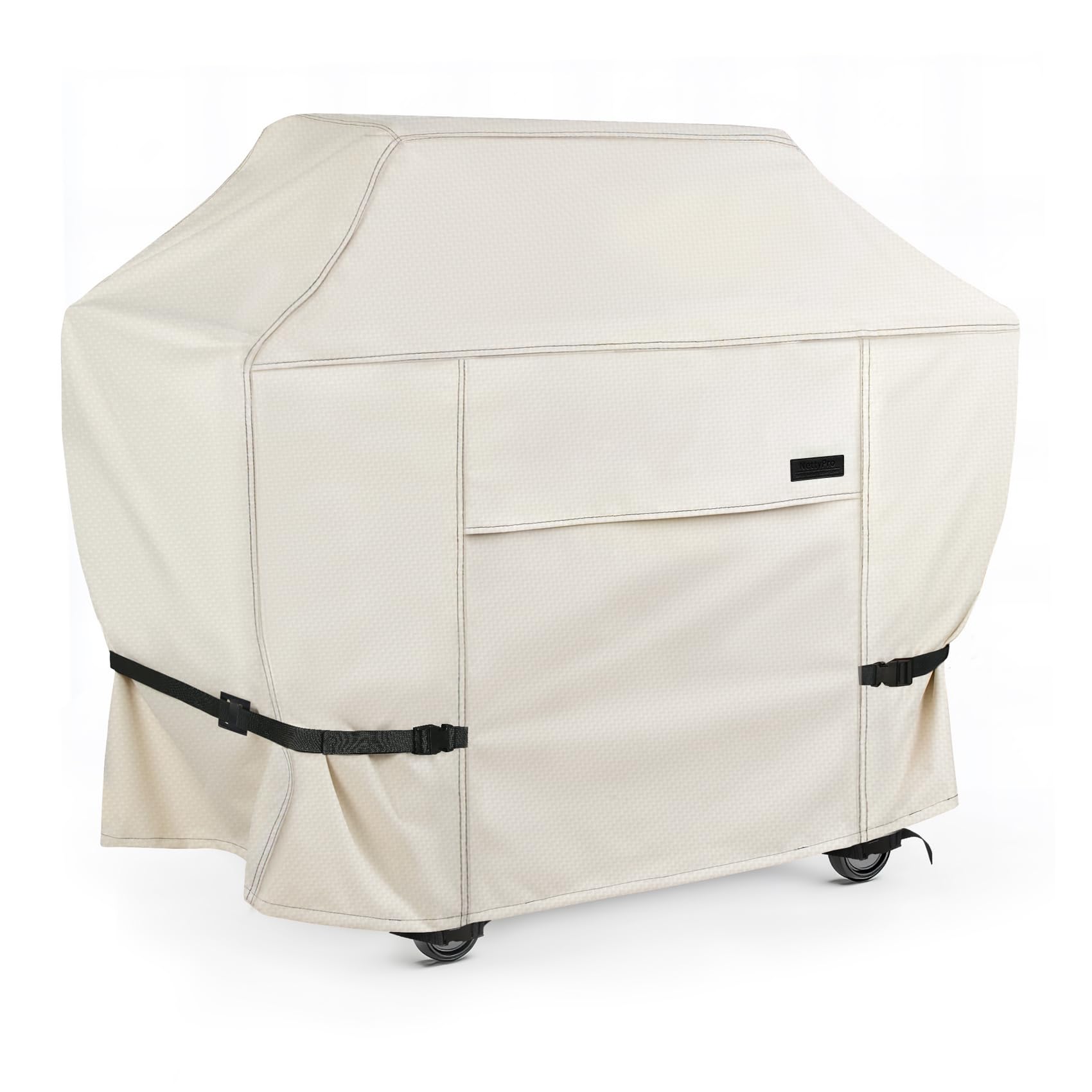 NettyPro Pokrowiec na grill gazowy, 132 cm, wodoodporny, 600D, wytrzymały pokrowiec na grilla do Weber, Char-Broil, Brinkmann, Nexgrill i innych, beżowy