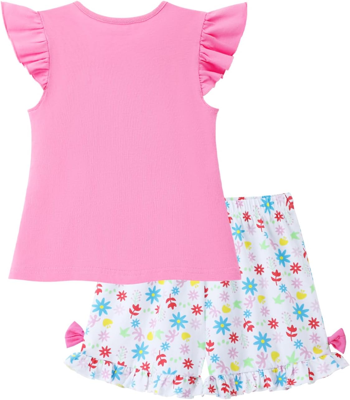 HILEELANG Toddler Girl Summer Easter Outfit Short Sets Cotton Ruffle Sleeve Tops Tees Shorts Clothing Sets
