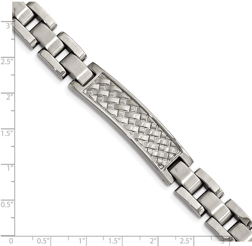 Real Stainless Steel Men's Brushed and Weaved Pattern ID Bracelet Engravable Identification Name Bar Tag 8.5"