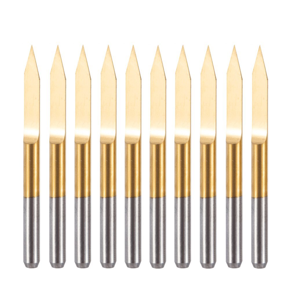 HUHAO 45 Degree V-shape Engraver Titanium Coated Flat Bottom Cutting Tool PCB Engraving Bits for PCB Wood Acrylic Aluminum 10PCS