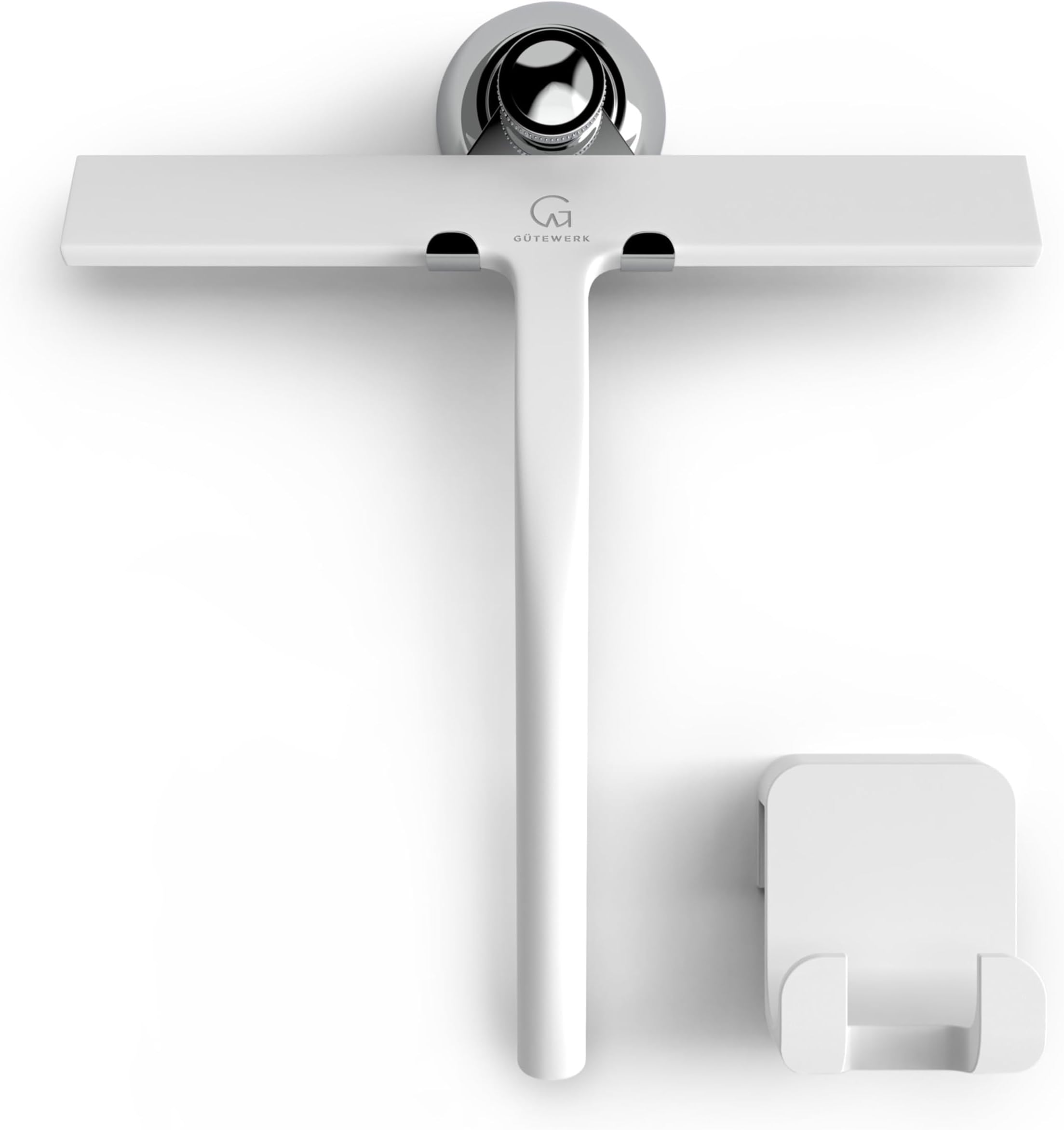 GÜTEWERK shower squeegee white 9 in - incl. chrome suction cup hook - stainless steel core - silicone rubber squeegees for bathroom cleaning - window screen wiper cleaner glass scraper blade showers