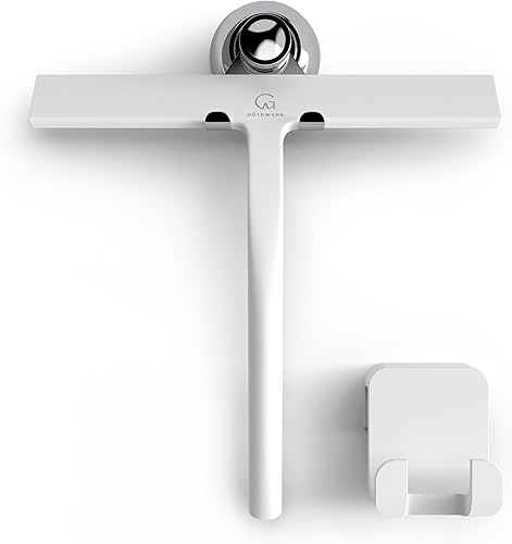GÜTEWERK Escobilla de ducha para puertas de vidrio, escobilla de silicona para ventanas, baño y limpieza de vidrio, color blanco, 9 pulgadas
