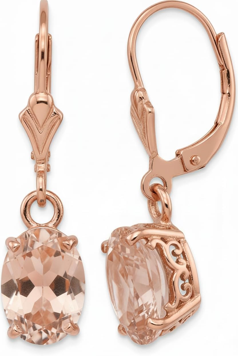 GNGJewel Peach Nano Morganite Dangle Lever back Earrings in Silver Silver with Rose Gold Plating