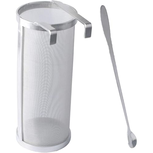 Gekufa Hop Filter 4 x 10 Inch Hop Spider 300 Micron Mesh Stainless Steel Strainer with Spoon for Home Beer Brewing Kettle Homebrew Hop Strainer