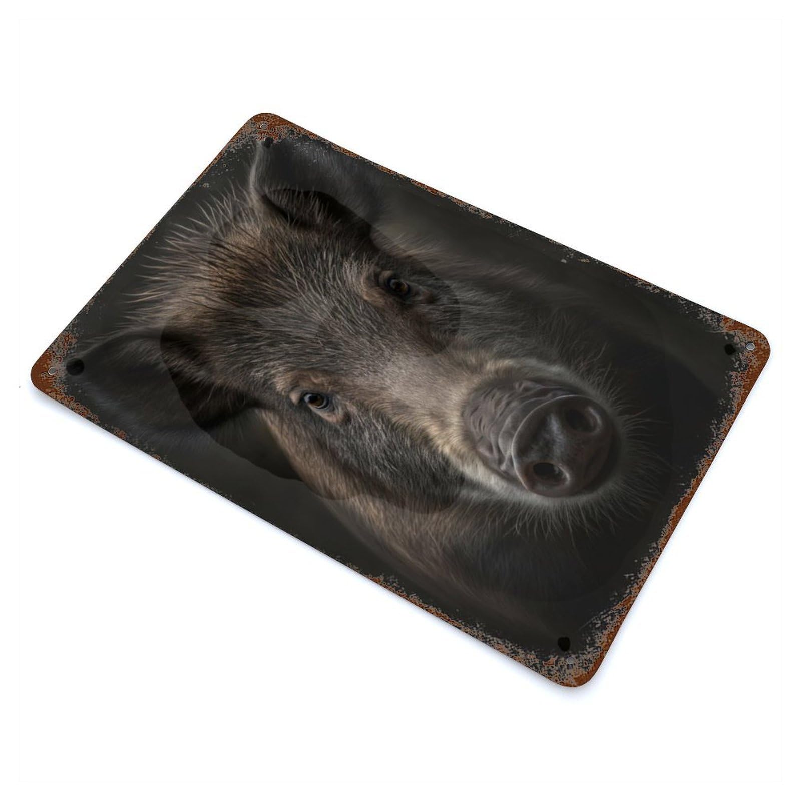 Wild Boar Portrait Vintage Rust Metal Sign 11.8"x7.9", Farmhouse Wall Decor for Garage, Pub Or Kitchen