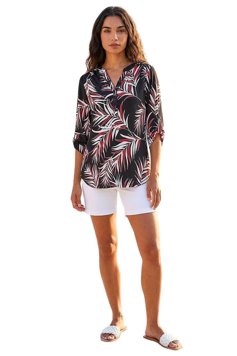 Roman Women's Multicolor Textured Leaf Puff Print Shirt | : Size 20