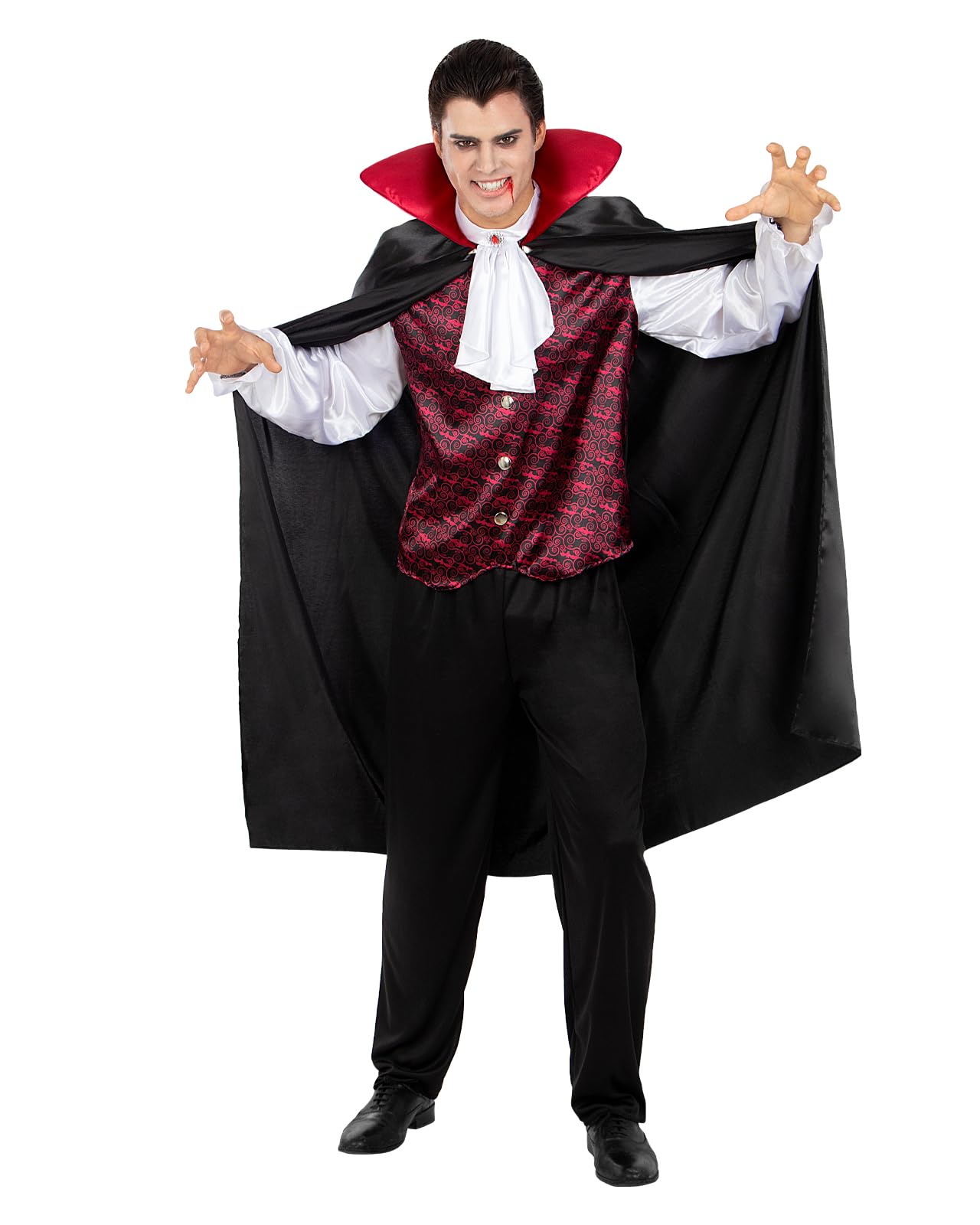 Funidelia Men's Black Dracula Count Costume For Includes Pants, Shirt With Ruffle And Cape, Size 3XL, Horror - Costume For Adults For Parties, Carnival And Halloween
