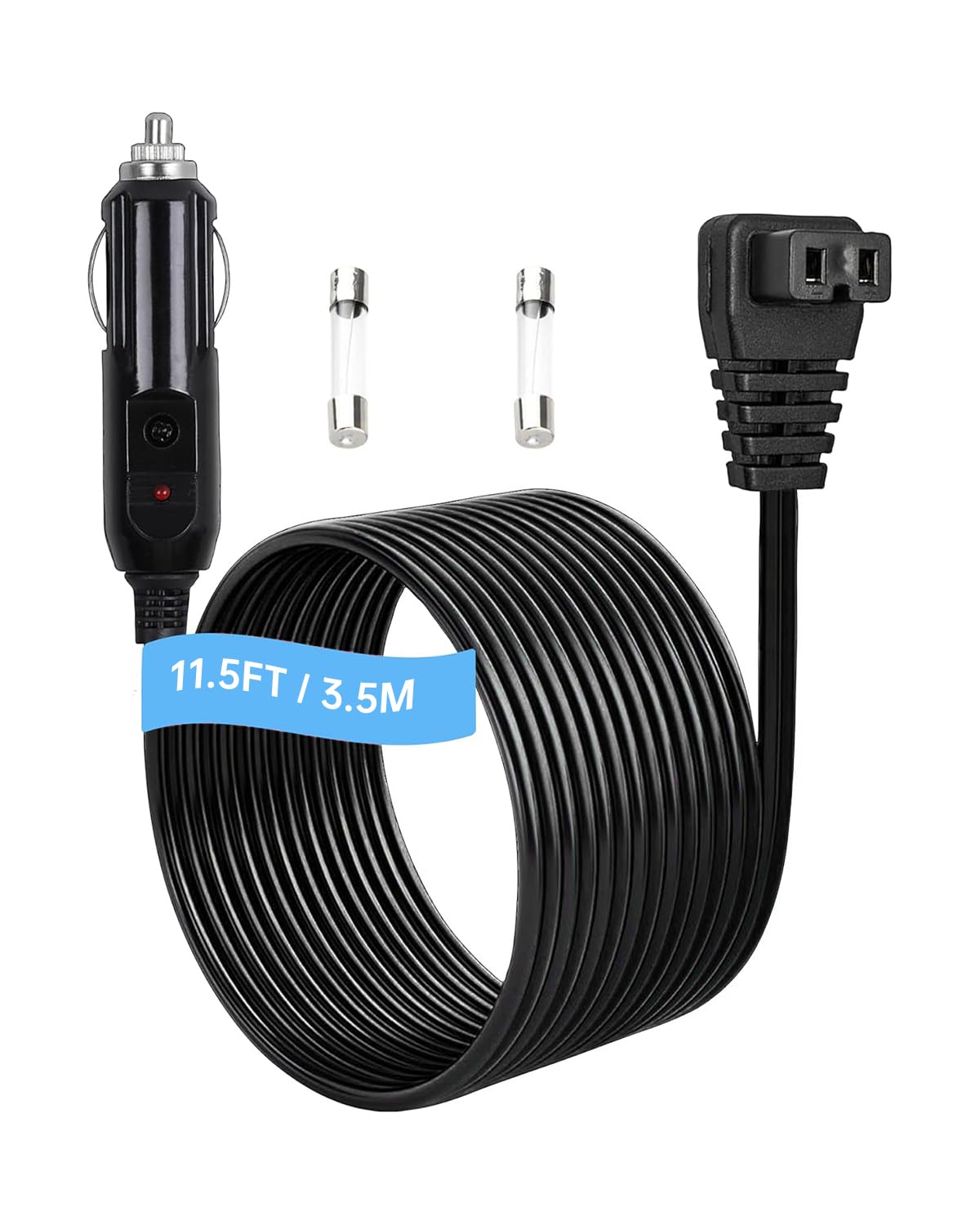 Naubluvo 12V/24V Car Refrigerator Power Cord 11.5FT, Cigarette Lighter Plug for Alpicool, Bodega, Euhomy, BougeRV, ARB, Dometic, ICECO, Setpower, JoyTutus Portable Freezer, 16 AWG DC Power Cord