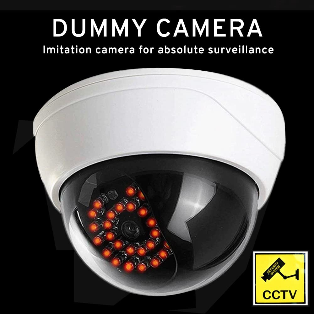 MaximalPower Telecamera finta di sicurezza CCTV a cupola con luce LED rossa per casa, negozio, affari, ecc. (confezione da 4)
