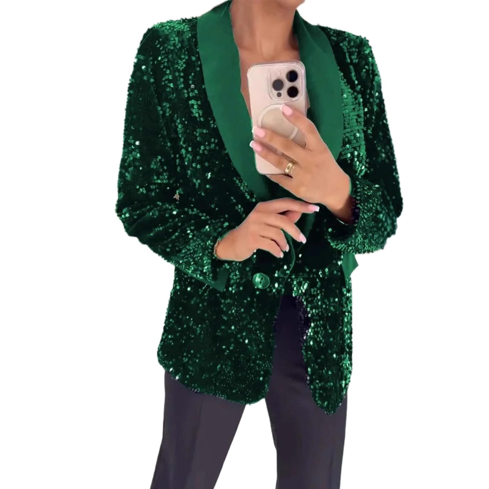 2025 Womens sequined single-breasted jacket autumn and winter casual fashion sequined lapel suit jacket long sleeves
