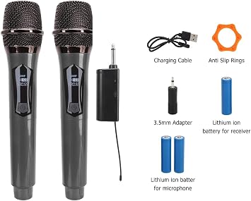 Coverzone 2 Adet Kablosuz Karaoke Mikrofonu 6.35mm Amfi hoparlör İçin ve Sahne Performansı Aktiviteler İçin Tak ve Çalıştır Kablosuz Mikrofon Dış Mekan Kullanıma Uygun WN04 Gri Renk (Çiftli TTD-M12)