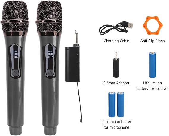 Coverzone 2 Adet Kablosuz Karaoke Mikrofonu 6.35mm Amfi hoparlör İçin ve Sahne Performansı Aktiviteler İçin Tak ve Çalıştır Kablosuz Mikrofon Dış Mekan Kullanıma Uygun WN04 Gri Renk (Çiftli TTD-M12)