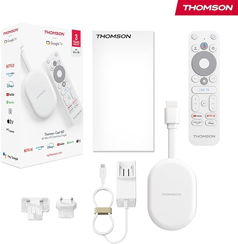 Thomson Go Cast 152 Streaming Dongle, 4K UHD Google TV, Voice Control, Google Cast, Dolby Atmos, Dolby Digital+, HDR10, Portable, 2 GB RAM, 32 GB Storage - 8