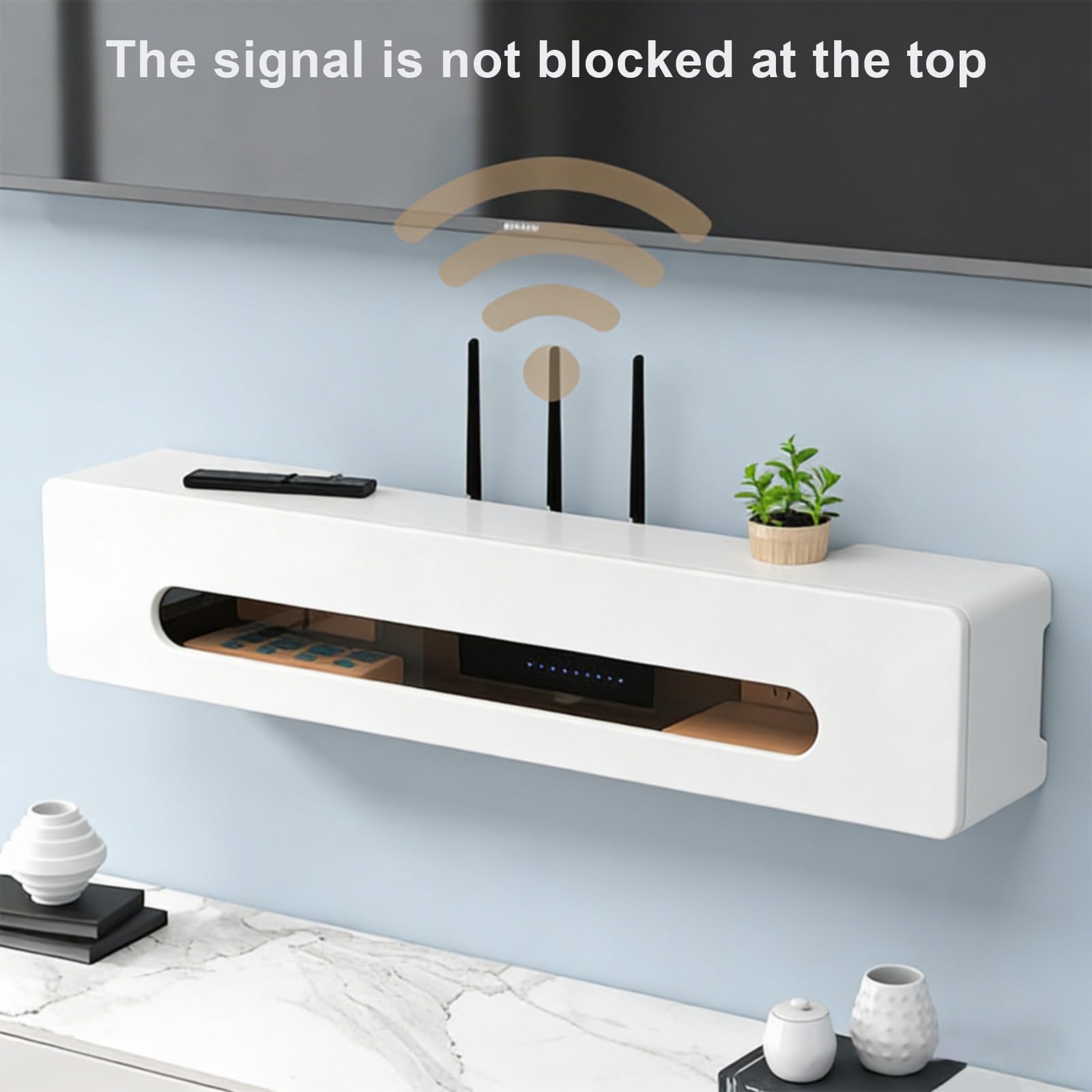 Scatola da parete per router WiFi, portaoggetti nascosto per decoder TV, router e cavo di alimentazione, supporto decorativo da parete perfetto per casa e ufficio (C 80 x 13 x 20 cm)