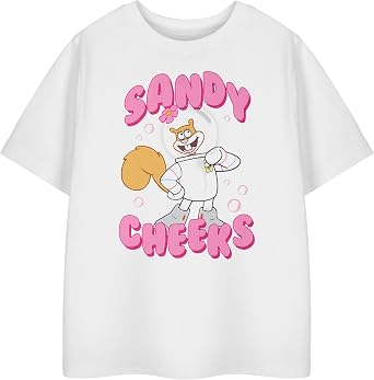 SpongeBob SquarePants Sandy Cheeks Girls White Short-Sleeved Graphic Tee | Cartoon Character Sandy Cheeks Design