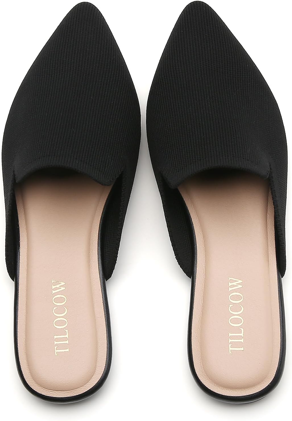 Tilocow Knit Mules for Women Flats Pointed Toe Mesh Ballet Flat Womens Slip On Slides Walking Shoes