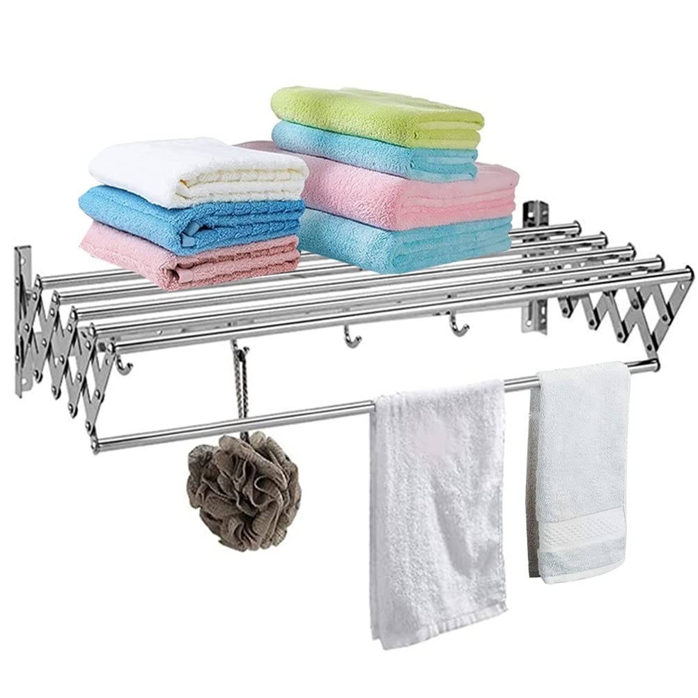 CHICTI Extendable Wall Mounted Airer Dryer Stainless Steel Accordion Retractable Foldable Laundry Drying Rack for Room Bathroom Tower 66 Pound Capacity (Size : 60cm)