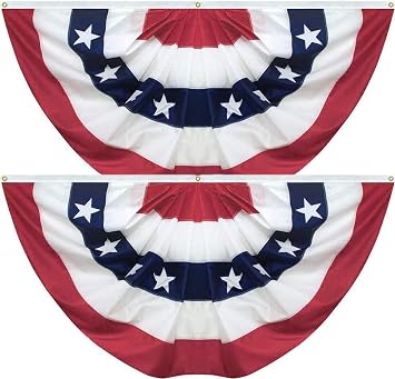 Pleated Fan Flag 2 Pack Patriotic American Bunting Flags for 4th of July/Presidents Day/Veterans Day/Memorial Day Decoration, 1.5x3 Feet with Brass Grommets
