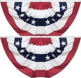 Pleated Fan Flag 2 Pack Patriotic American Bunting Flags for 4th of July/President's Day/Veterans Day/Memorial Day Decoration, 1.5x3 Feet with Brass Grommets