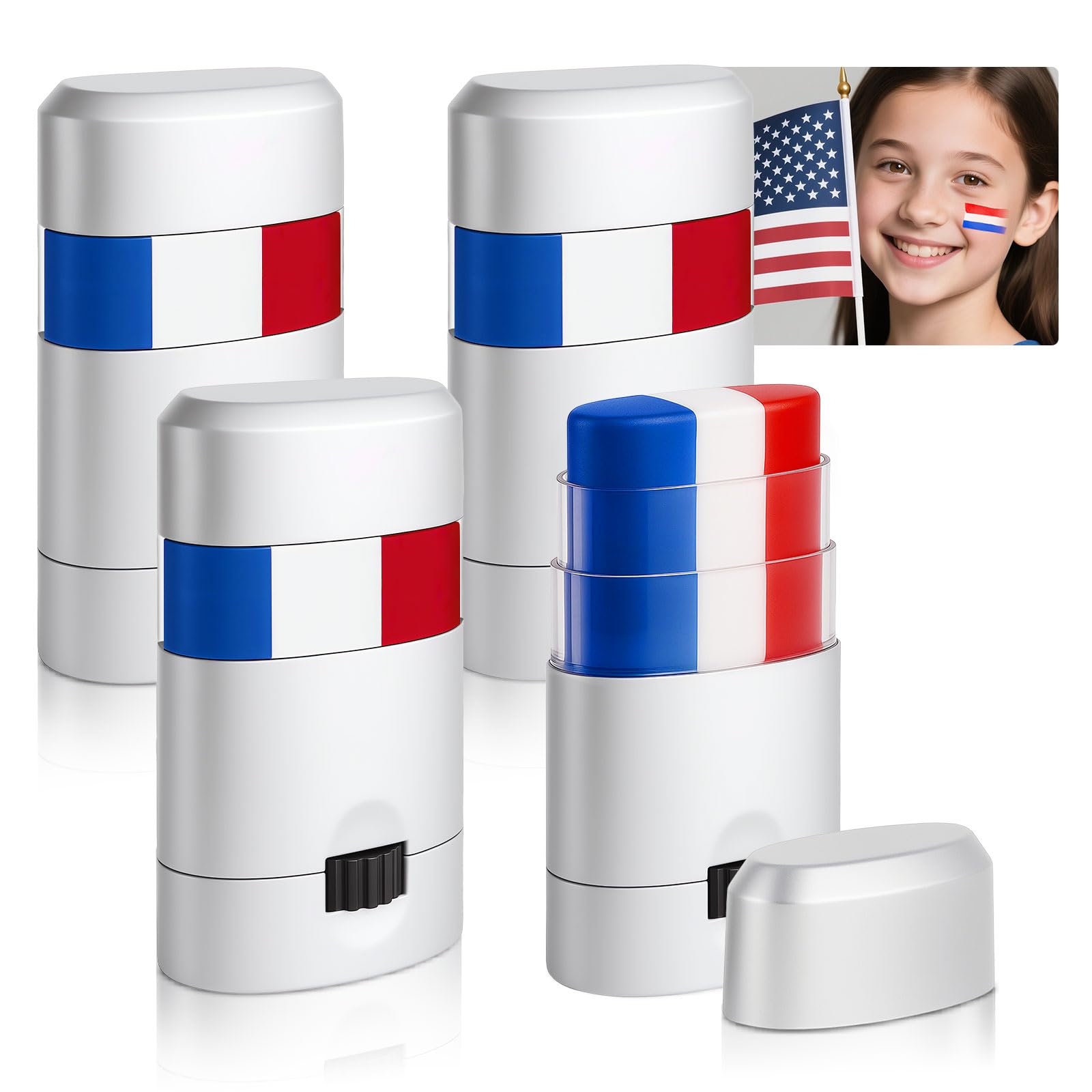 BEFIVECOK 4PCS Red White and Blue Face Body Paint Sticks-
