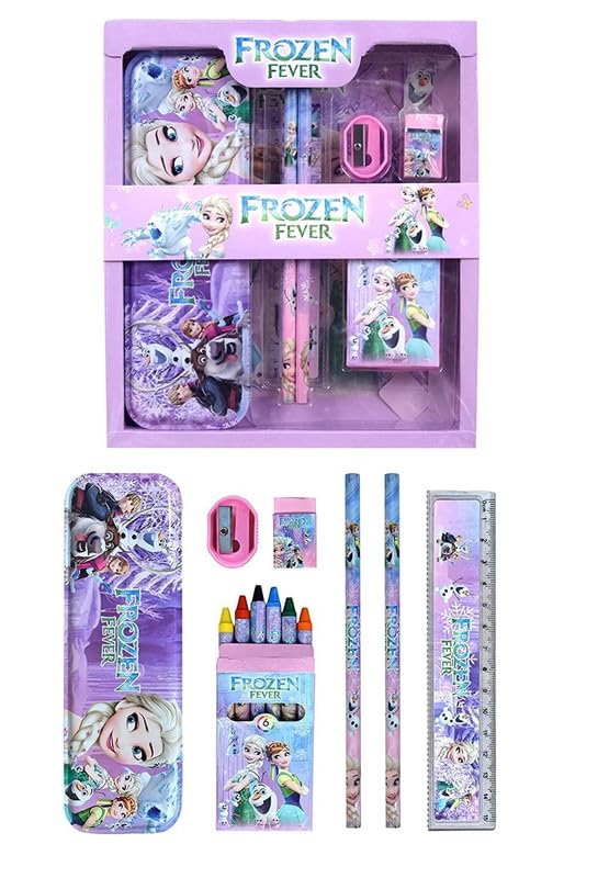 Image of Stationary Kit with 1 Pencil Box Case 2 Pencils 6 Crayon Colors 2 Space Gel Pen 1 Ruler Scale Eraser Sharpener Kit for Kids (Character As Per Available)