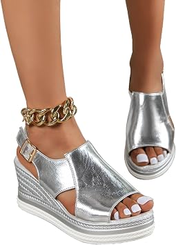 HINDOLA Womens Wedge Sandals Platform Open Toe Sandal Comfortable Beach Shoes Ankle Strap Casual Summer Platform Dressy Sandals