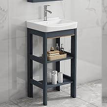 Bathroom Sink Ceramic Console Pedestal laundry Sinks free standing Wash Basin sinks Porcelain Vessel Basin Rectangle with Stainless Steel Metal Legs Stand Vanity Sink black Storage Shelf  Size L51x