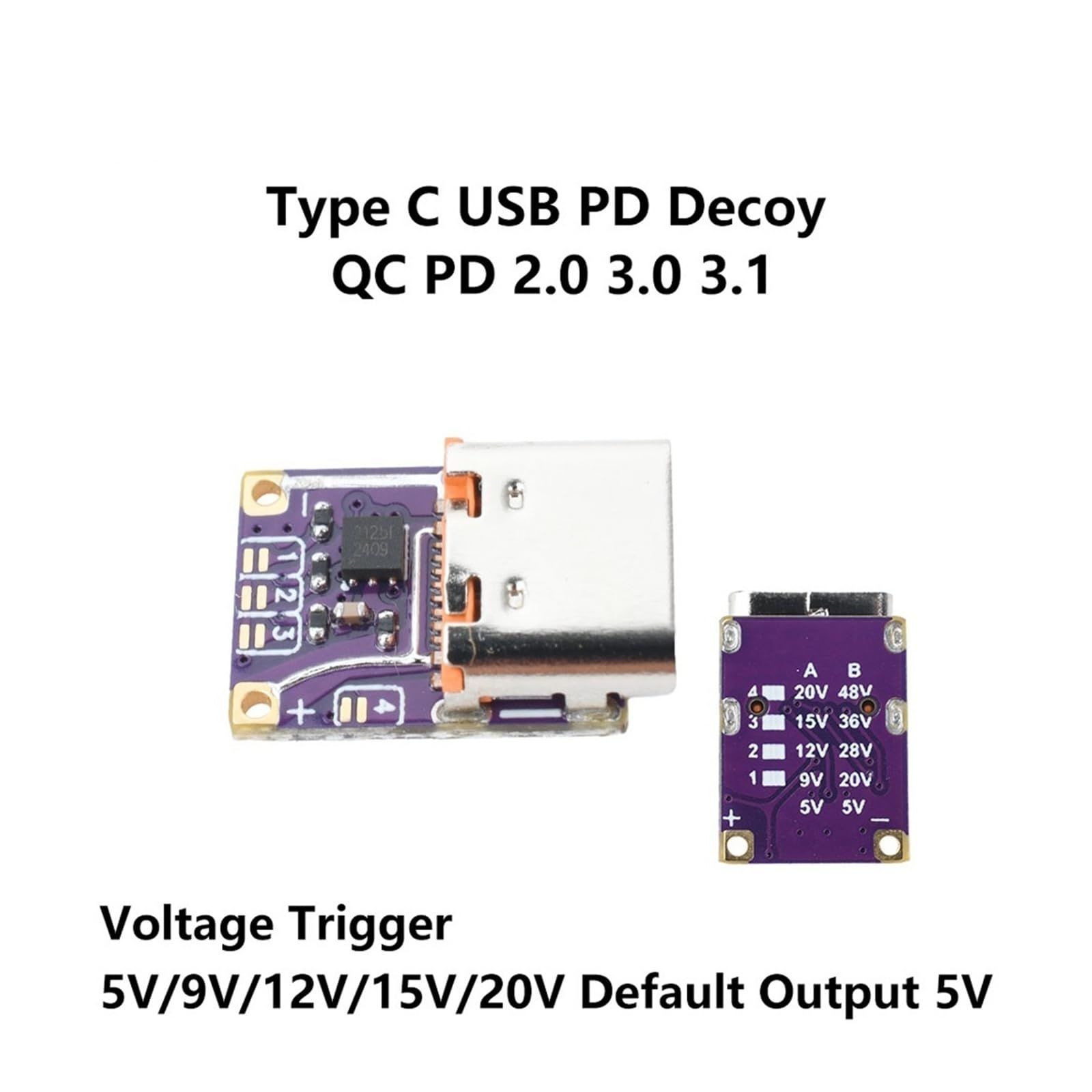 PD3.0 PD3.1 QC3.0 moduł spustowy 20 V Decoy Board typ C do DC 5 A (niskie napięcie)