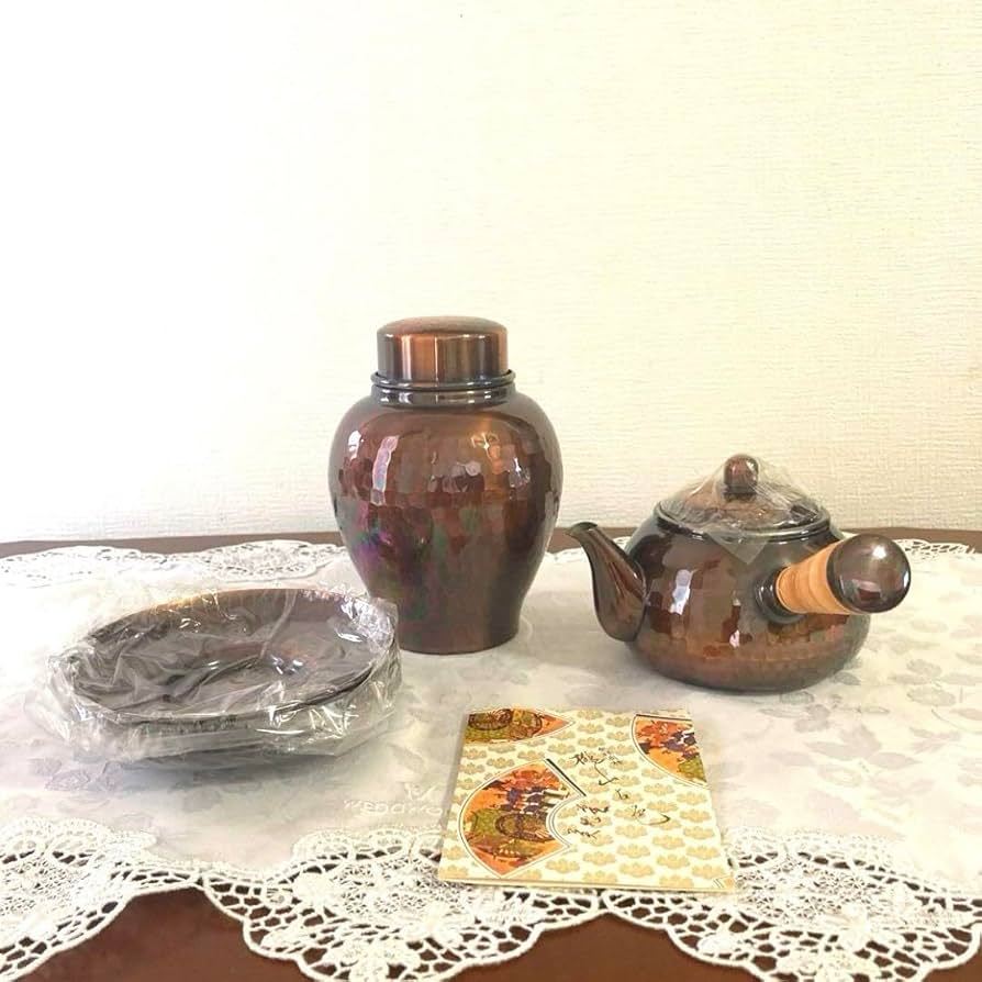 開新堂.純銅茶器セット.急須と茶托セット.中古未使用品です。