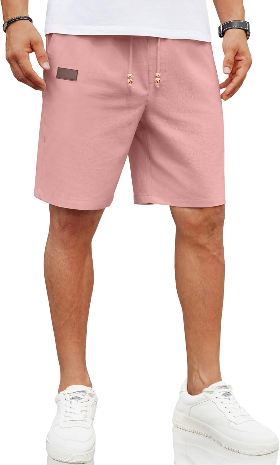 COOFANDY Mens Casual Linen Shorts Elastic Waist Drawstring Loose Fit Summer Beach Vacation Shorts with Pockets