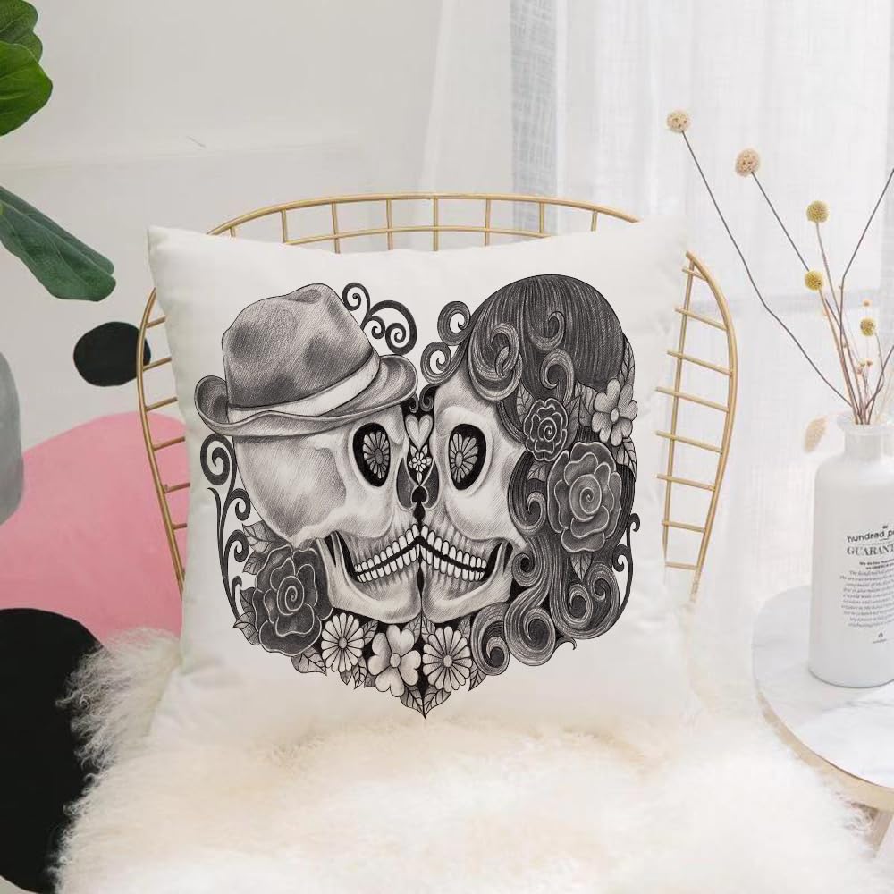 HYOSXW Cushion Cover,Throw Pillow Case Home Decorative for Living Room Bedroom Sofa Chair 16X16 Inch,Gothic Decor, Art Skull With Hat All Saints Mexico Kul,Pillowcase 40X40cm