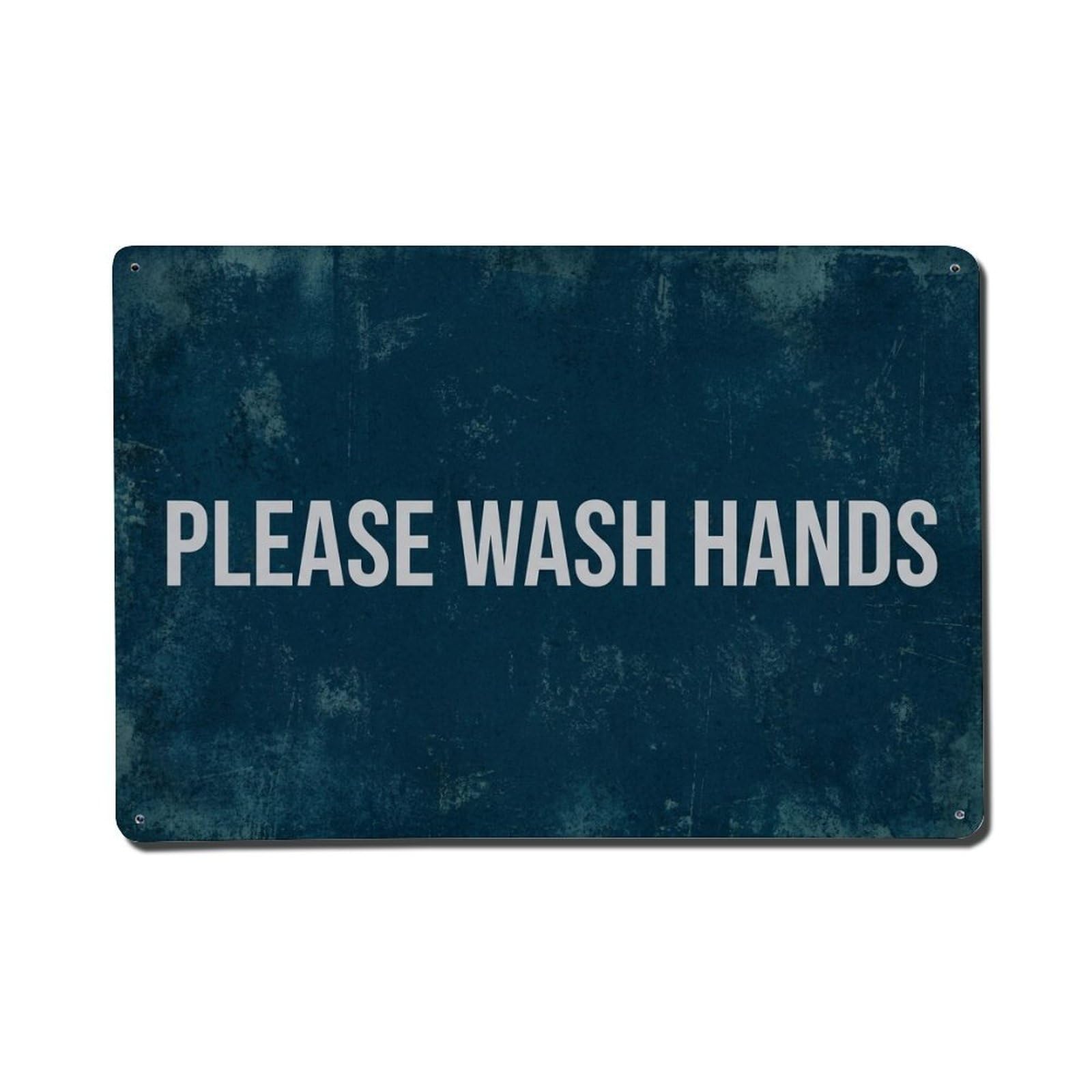 Vintage Text with Please Wash Hands Metal Tin Sign