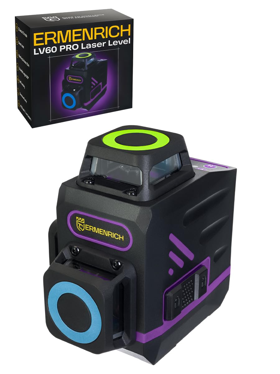 PRO LV60 Livella Laser Autolivellante 12 Linee 3x360° Laser Verde | con Telecomando Base Treppiede Supporto Magnetico e Rotante Batteria Ricaricabile IP54 Impermeabile Piastra Target Borsa